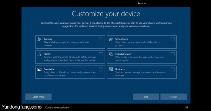 Windows 10将开始询问您的兴趣以提供建议的工具