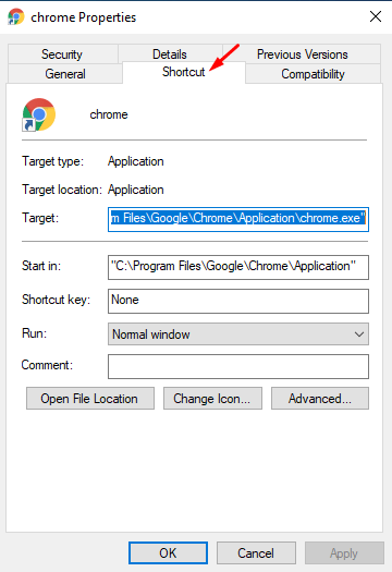 Chrome-Properties-Shortcut-Window