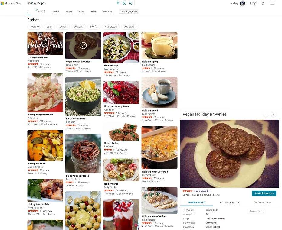 Microsoft Bing推出新的食谱搜索体验