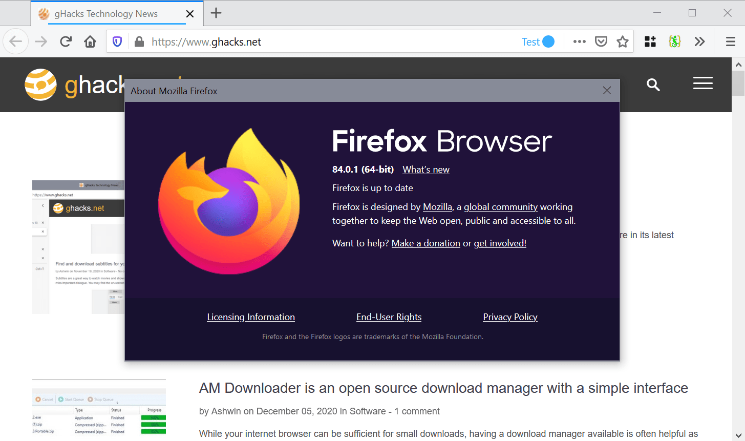 Firefox 84.0.1更新修复了崩溃和其他问题