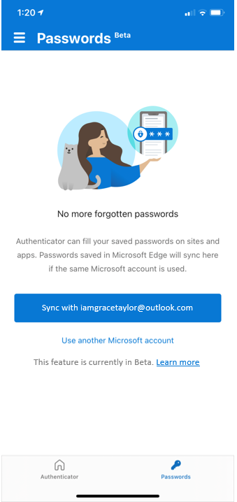 Microsoft Authenticator应用程序具有密码管理和自动填充功能