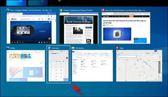 如何在Windows 10上查看所有打开的Windows的缩略图