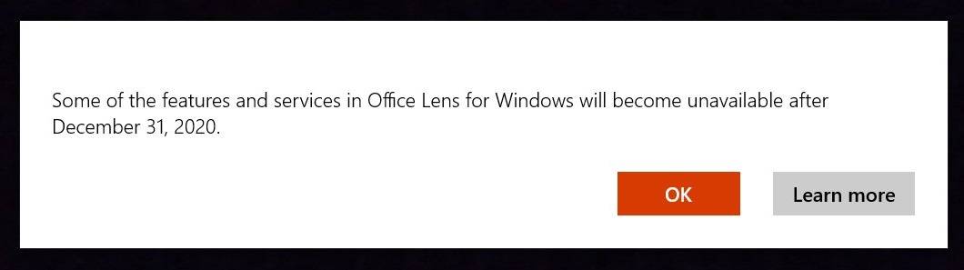 微软正在终止Windows 10 Office Lens应用程序和其他服务