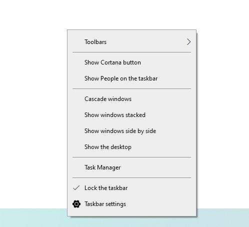 Taskbar-menu