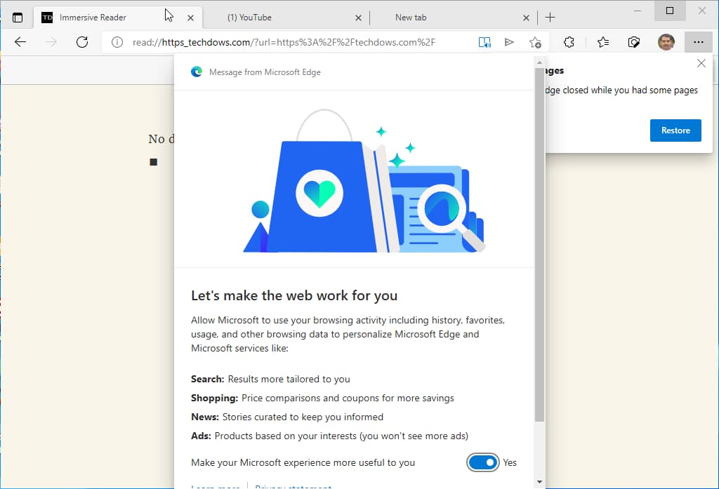 Microsoft-Edge-asks-to-allow-Microsoft-to-use-browsing-activity-for-personalization