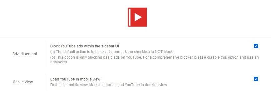 Sidebar-for-YouTube-add-on-options