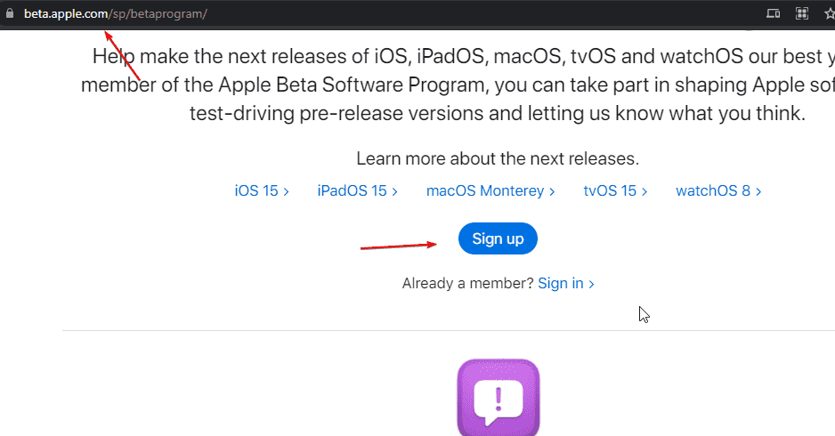 Signup-for-Apple-Beta-program