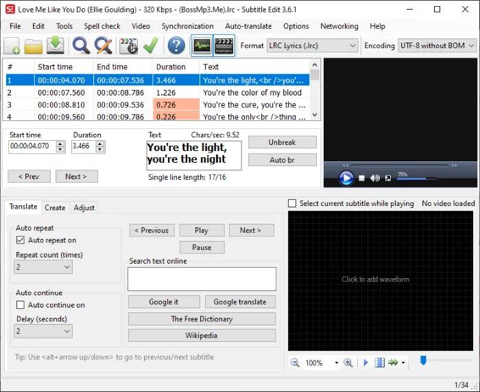 subtitle-edit_how-to-create-lrc-file-in-windows-11-10