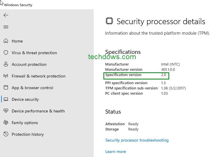 Security-Processor-details-show-TPM-Specification-version