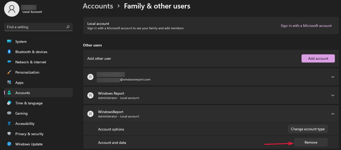 remove-windowsreport-account