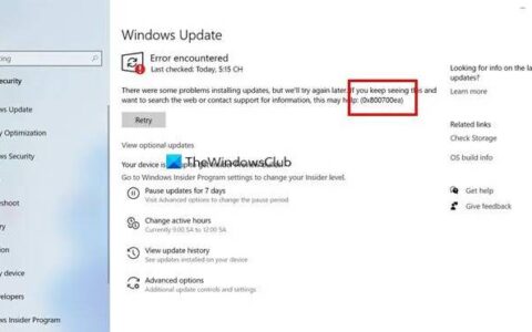 Windows 无法安装以下更新，错误为 0x800700ea