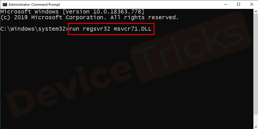 Start-run-regsvr32-msvcr71.DLL-Command