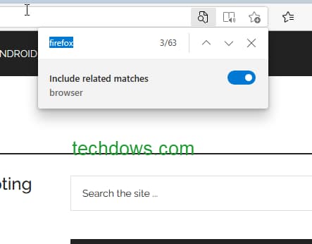 Micorsoft-Edge-find-includes-related-matches