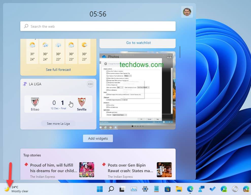 Windows-11-taskbar-with-Weather-icon-Widgets-Entry-point-2