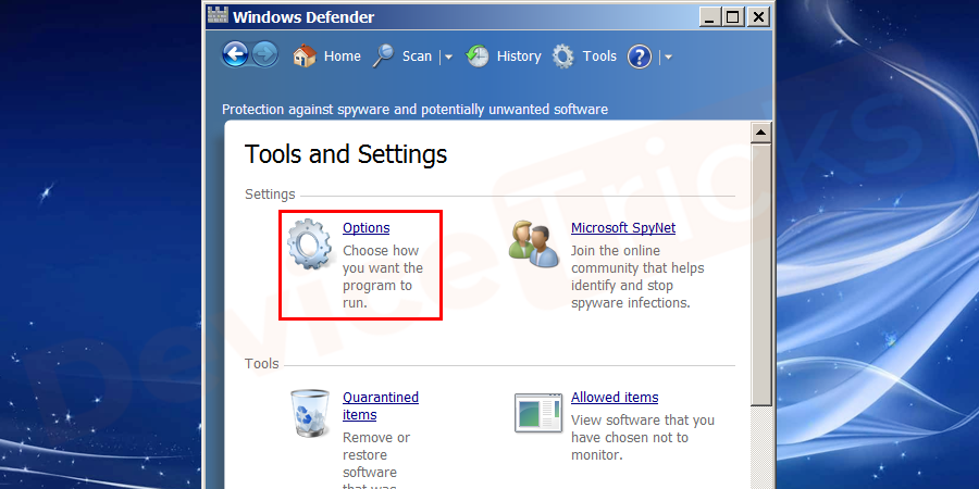Windows-Defender-Anti-Virus-program-Tools-Options