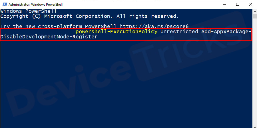 powershell-ExecutionPolicy-Unrestricted-Add-AppxPackage-DisableDevelopmentMode-Register