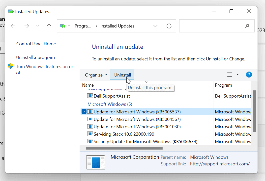 uninstall-cumulative-Update-windows-11