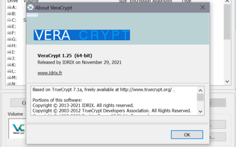 VeraCrypt 1.25 放弃了对 Windows 8.1 和 7 以及 Mac OS 10.8 及更早版本的支持