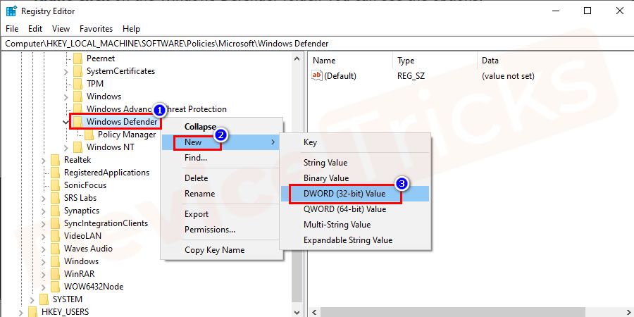 HKEY_LOCAL_MACHINE-Windows-Defender-folder-New-DWORD