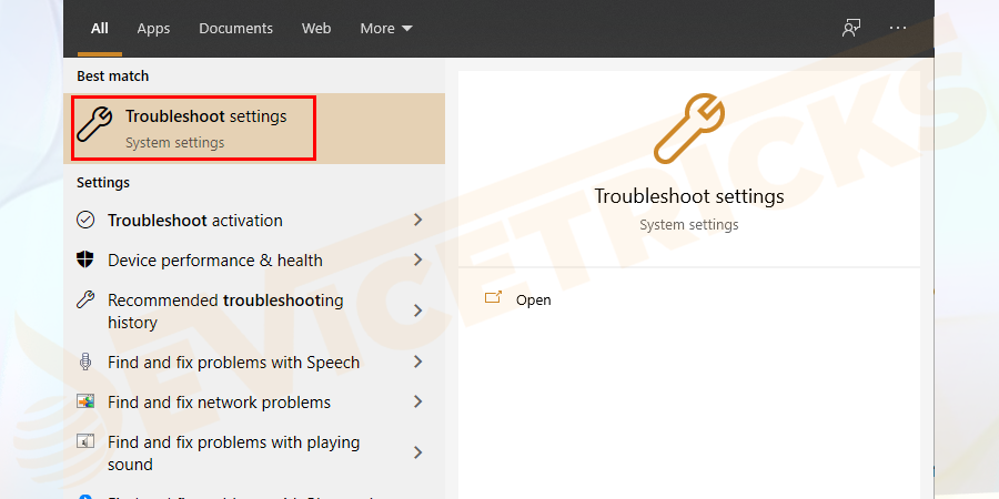 Type-Troubleshoot-in-Search-Box-and-click-on-Troubleshoot-Settings