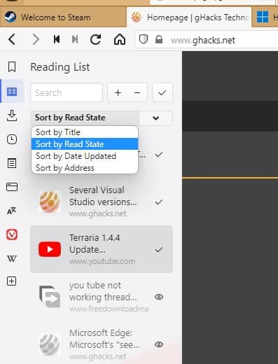 Vivaldi 添加了一个侧边栏面板来管理带有新选项的阅读列表