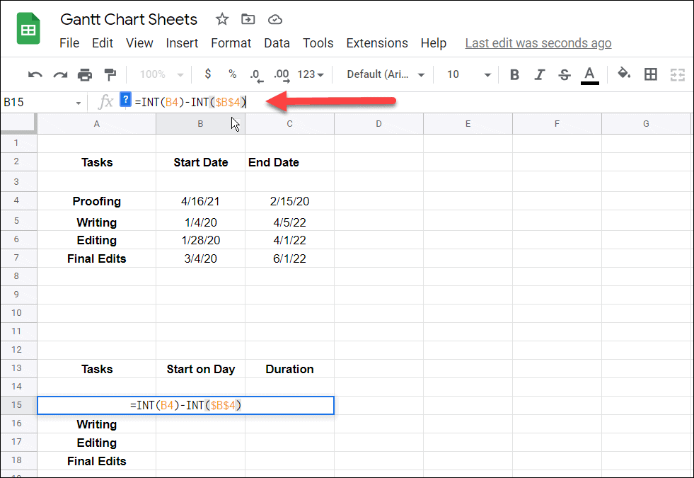2-Enter-formula-Create-a-gantt-chart-in-google-sheets