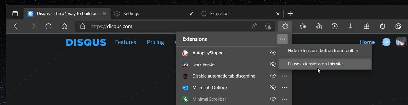 Microsoft Edge 很快将允许你暂停特定站点上的扩展