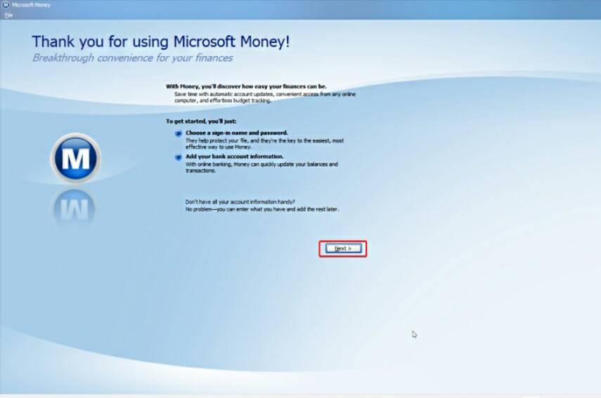 Launching-Microsoft-Money-step-2
