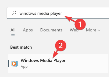 Windows-search-Windows-Media-Player-Best-match-result
