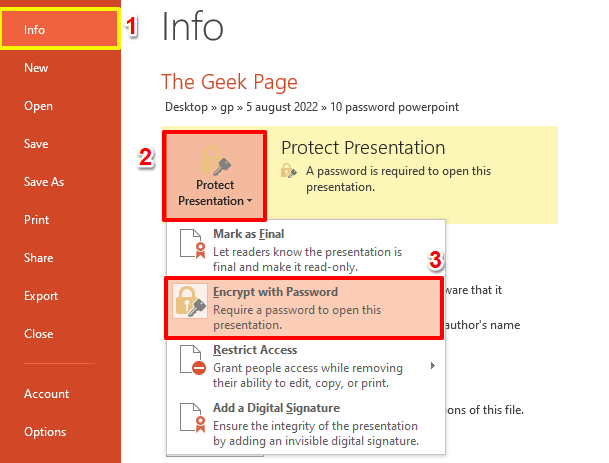如何使用密码保护您的 PowerPoint 文档