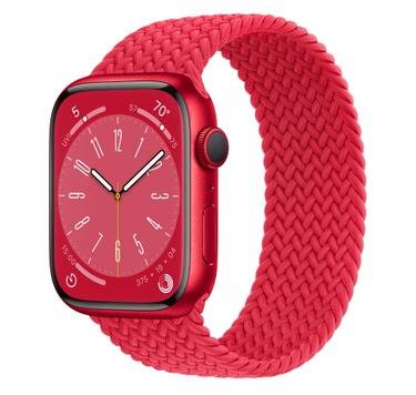 Product-Red-Apple-Watch-Series-8-with-Braided-Solo-Loop-on-white-background