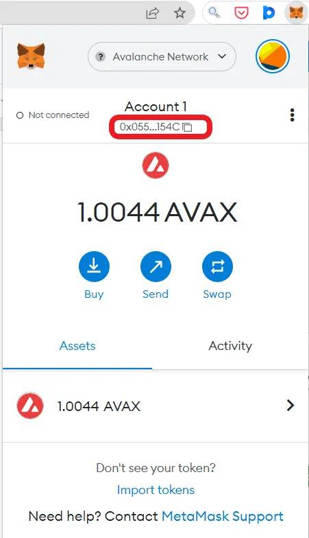 将 Avalanche (AVAX) 从 Avalanche 钱包转移到 MetaMask