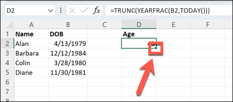 calculate-age-excel-drag-handle