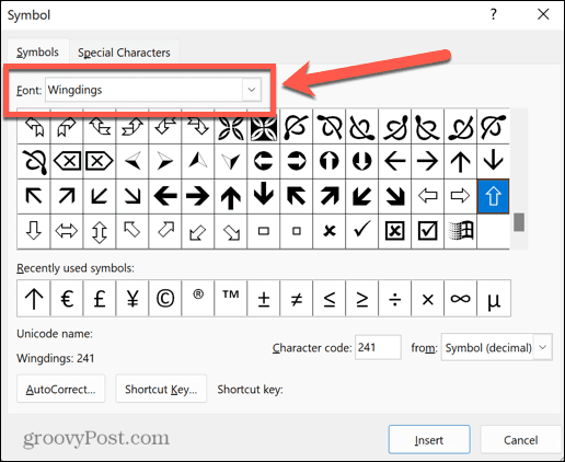 type-arrows-word-symbols-wingdings