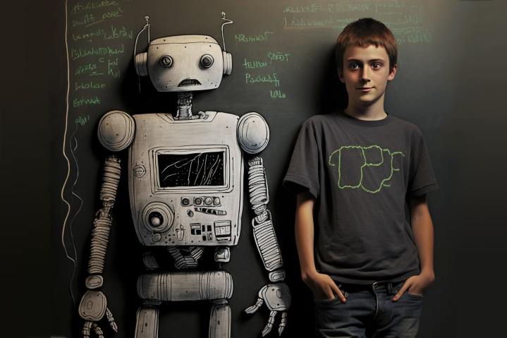 A-MidJourney-rendering-of-a-student-and-his-robot-friend-in-front-of-a-blackboard