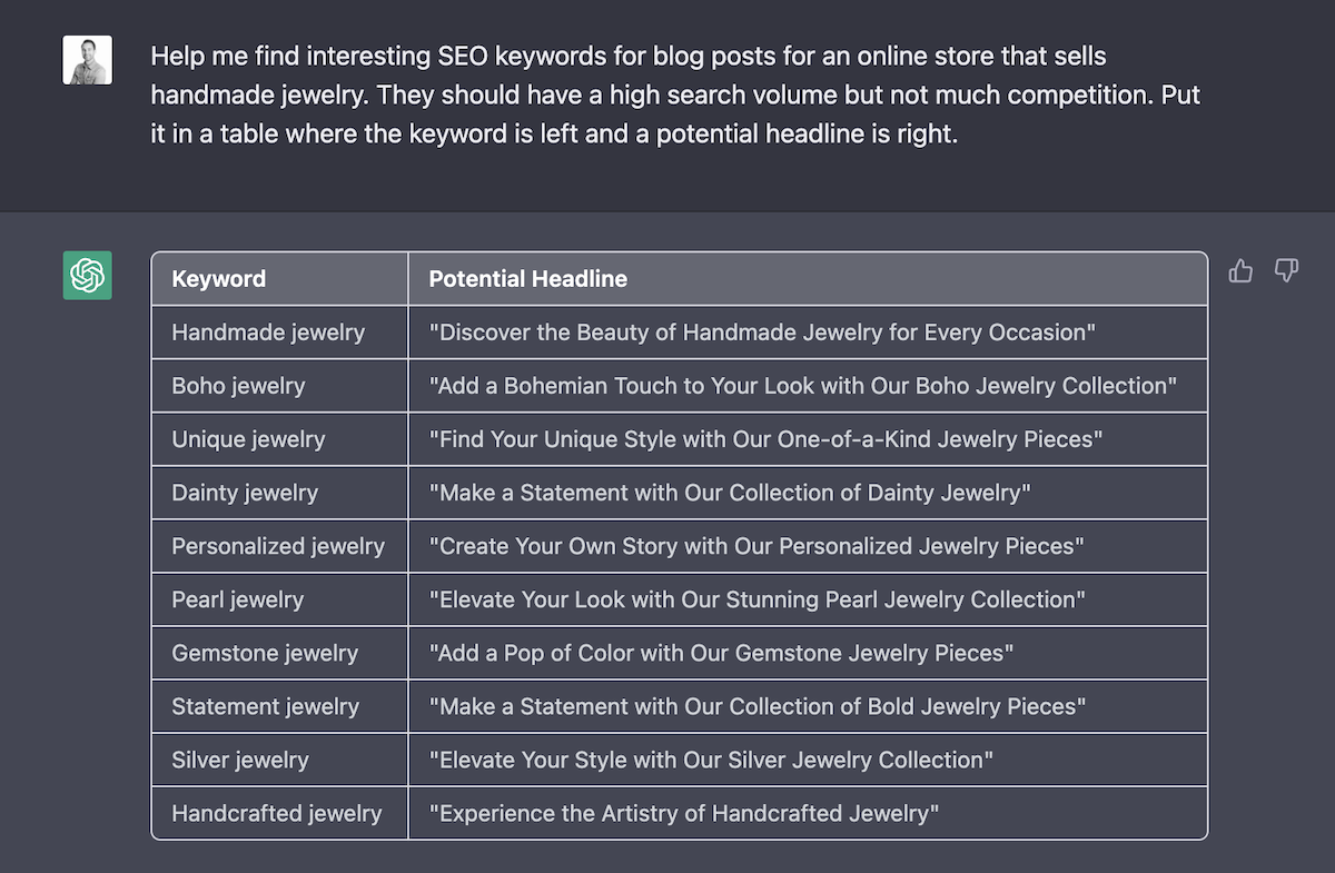 chat-gpt-seo-keywords-and-headlines-table